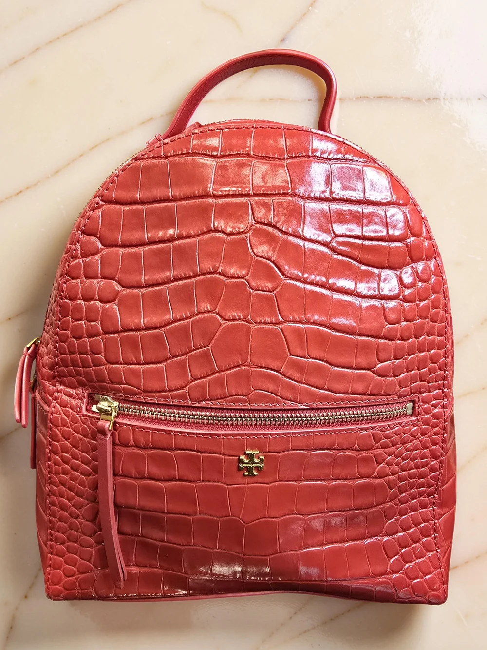 Tory Burch Red Emerson Leather Croc-Embossed Backpack & Wallet Set